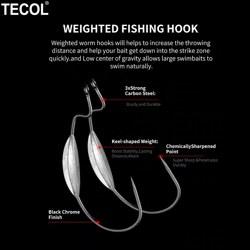 Hameçons lestés TECOL 3PCS 6/0 - Fishing Hook Weedless avis et prix