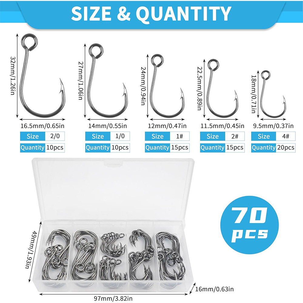 70 pièces crochets simples de  - Fishing Hook Circle avis et prix